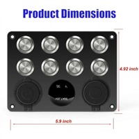 Panneau de commutation à boutons poussoirs métalliques 8 gangs avec voltmètre, port USB QC3.0, prise allume-cigare, interrupteur à bouton-poussoir 22 mm avec anneau lumineux