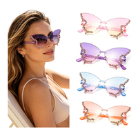 Lunettes de soleil papillon de luxe pour femmes, avec strass et monture sans bords en diamant