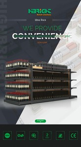 Étagère gondole Highbright en bois foncé avec cadre métallique pour l'affichage de vins et de boissons en supermarché - Product Image 6