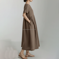 Robes en lin amples personnalisées pour femmes, col rond, manches courtes, robe ample