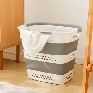 Paniers de rangement empilables en plastique pour salle de bain, paniers à linge sale, paniers de rangement sur pied, seaux de rangement pour jouets de salle de bain - Vente en gros - Product Image 4