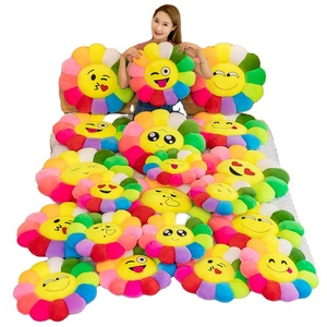 IN STOCK Kawaii Soft Sun Flowers Mat Sofa Plant Cushion Juguetes Toy Expression Colorful Plush Rainbow Sunflower <strong>Pillow</strong> - Product Image 1