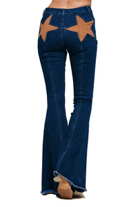 Ladies Skinny Slim Bell-Bottom Front Pockets <strong>Red</strong> Star Decoration Flare <strong>Jeans</strong> <strong>Women</strong> Fashion - Product Image 4