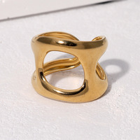 Bague large ajustable personnalisée, moderne, abstraite, creuse, fluide, dorée ou argentée, pour femme