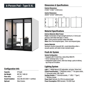 Cabina Acústica Premium de 3.ª Generación para 6 Personas, Aleación de Aluminio XL, Insonorización de 30dB, Sala de Reuniones, Ventilación de 560m³/h, Iluminación LED para Oficina - Product Image 4