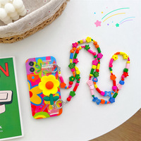 Étui de téléphone de luxe mignon fleur 3d avec chaîne lanière coloré sacs de téléphone portable étuis