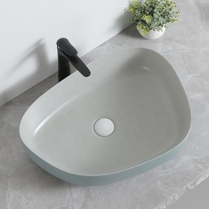 Modern Porcelain Above Counter Grey Ceramic Bathroom Vessel Sink, Art Basin Wash Basin for Lavatory Vanity Cabinet