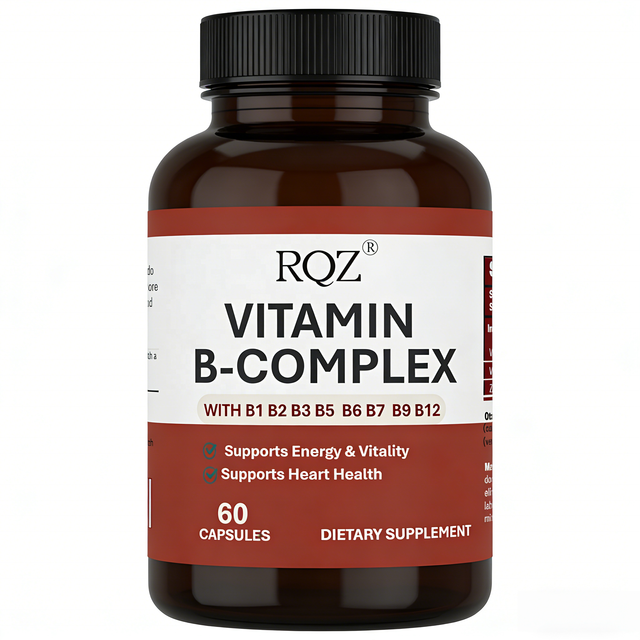 Vitamin B-Complex Adult Capsules (B1/B2/B3/B5/B6/B7/B9/B12) Energy Heart Health Supplement 60 Capsules Factory Bulk Supply