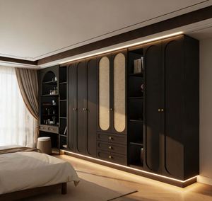 Armoire de rangement pour vêtements sur mesure en bois massif avec étagères réglables, rails de suspension et armoires à chaussures pour l'organisation de la chambre - Product Image 6