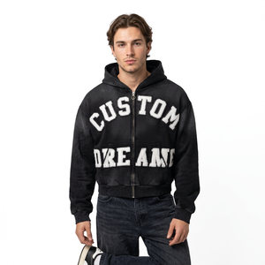 Custom Dream <b>Zip</b>-<b>Up</b> <b>Hoodie</b> Men's Oversized Streetwear Glitter Print <b>Black</b> Hooded Sweatshirt Regular Fit Autumn Knitted - Product Image 6