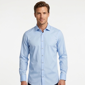 Chemise habillée homme bleu clair de qualité supérieure, mélange coton et polyester, manches longues, coupe ajustée, formelle, pour le bureau, infroissable, entretien facile - Product Image 1