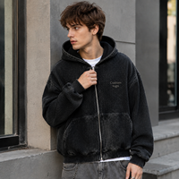 Sweat à capuche zippé côtelé pour homme avec logo personnalisé, marron foncé, coupe ample, style streetwear, épais et oversize
