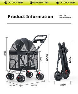 Kingtale Pet Suppliers Aksesoris Anjing Kereta Dorong Hewan Peliharaan Lipat 4 Roda Berbahan Kaca Model Fashion dengan Ritsleting untuk Anjing Kucing Anak Anjing Ukuran Kecil Sedang - Product Image 5