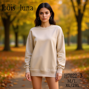 HDJ Women's Casual <b>Sweatshirt</b> Long Sleeve Crew Neck Beige Cotton Blend Autumn Winter H7022-3 - Product Image 6