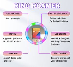 Портативная напольная подставка для фотобудки со светодиодным кольцом для селфи iPad для ЖК-экрана 10,2-13 дюймов - Product Image 4