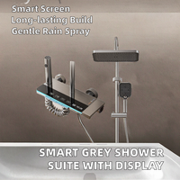 Ensemble de douche intelligent gris brossé avec affichage numérique, touches piano, triple poignée, robinet en céramique, fixation murale, jet de pluie doux