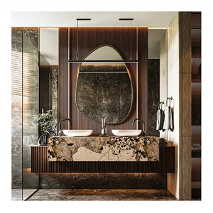 Venta caliente Panel estriado Pared Flotante Fregadero Muebles Moderno Gabinete de baño Vanidad con espejo - Product Image 2