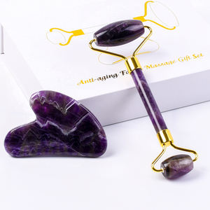Gaya populer kristal ungu alami Gua Sha <span class=keywords><strong>Roller</strong></span> batu Amethyst <span class=keywords><strong>Roller</strong></span> Guasha pemijat grosir rol giok dan Set Gua Sha - Product Image 4