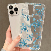 Coque de téléphone portable transparente en TPU avec impression de tortue bleue pour iPhone 7 X Xr Xs 11 12 13 14 15 16 17 18 Pro Max Plus