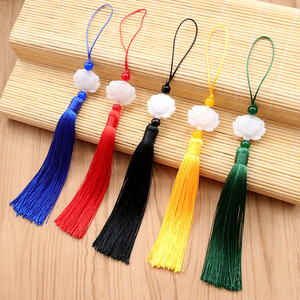 White Jade Lotus Pendant With Tassels Mixed Colors Classic Court Style Decorative Clothing Accessories Gift <b>Bookmark</b> - Product Image 1