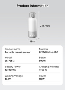 Calentador de Biberones Portátil Inalámbrico de 17oz, Recargable Tipo-C 100W para Viajes al Aire Libre y Alimentación del Bebé - Product Image 2