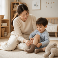 Chaussettes de nuit pour enfants toutes saisons en coton peigné 21S, rayées, anti-boulochage, tricotées à la machine sans couture 168N