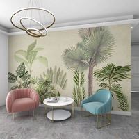 Papier Peint Mural 3D Tendance : Arbres Tropicaux Colorés et Oiseaux Mignons pour la Décoration Intérieure