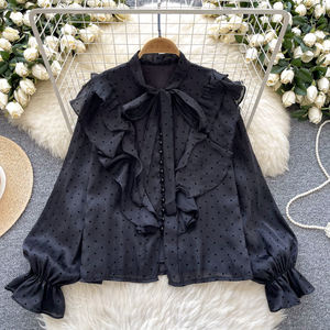 <span class=keywords><strong>Camicetta</strong></span> stile delicato farfallino autunnale da donna <span class=keywords><strong>con</strong></span> cuciture arruffate snellenti cuore in Chiffon - Product Image 3