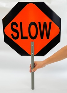 Avviso stradale stradale maniglia <span class=keywords><strong>STOP</strong></span> SLOW Sign a doppio lato segno portatile in alluminio-plastica pannello composito segno con maniglia - Product Image 2