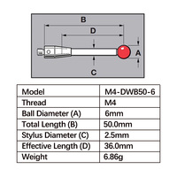 Longueur M4-50mm-6mm Ruby Ball-Tung Tige en acier CNC Touch Probe Stylus CMM Touch Probe Stylus 3D Precision Positioning Stylus