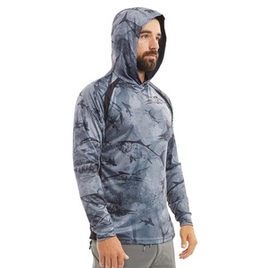 Long Sleeve Breathable Vented Lightweight Fishing Shirt Habit Fishing Shirt With Hood Camo Black - Product Image 5
