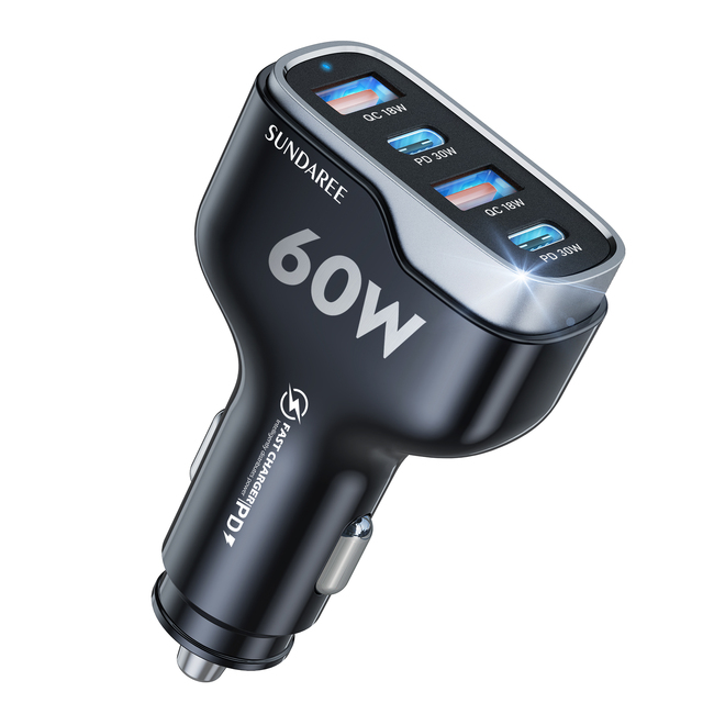 SUNDAREE 4 Port USB Car Charger Dual PD QC3 0 Fast Charging Type C Adapter OEM Type C Adapter for All Smart Phones