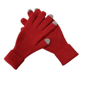 Теплые женские перчатки из 100% чистой шерсти для сенсорных экранов, модные вязаные зимние перчатки, перчатки из овечьей шерсти мериноса