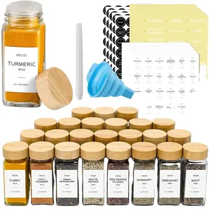 Clear Glass Empty Square Spice Bottle Jars <b>With</b> Bamboo <b>Wooden</b> <b>Lids</b> 4 Oz 120ml - Product Image 3