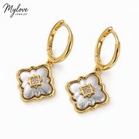 Boucles d'oreilles pendantes Mylove personnalisées en laiton plaqué or micro-pavé CZ brossé bicolore trèfle à quatre feuilles pour femme tendance