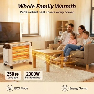Calentador Eléctrico Portátil de Cuarzo Infrarrojo de 2000W <span class=keywords><strong>con</strong></span> <span class=keywords><strong>Ruedas</strong></span>, Protección Antivuelco, Iluminación Integrada para Uso Doméstico - Product Image 4