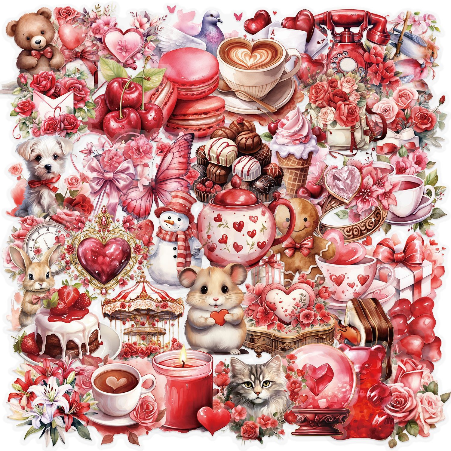 Ensemble de 50 autocollants cadeaux rouges