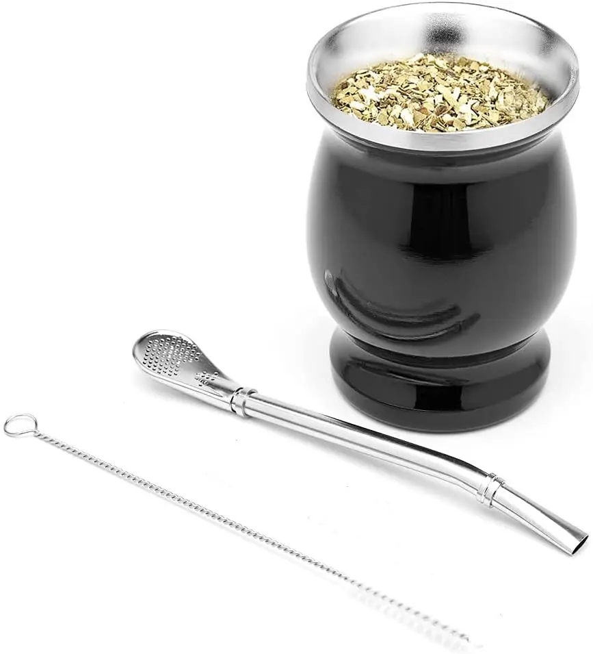 Amazon Hot selling Argentine Yerba Mate 18/8 Stainless Steel Double Wall Yerba mate cup with Mate Bombilla straw