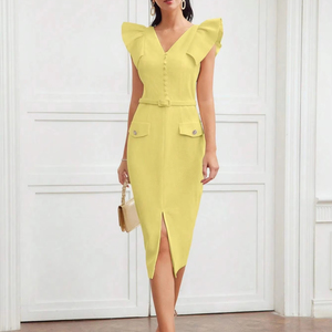 Vestido Casual de Mujer para Primavera Verano Elegante con Torcido en la Cintura Estampado Floral Color Liso Estilo Europeo - Product Image 3