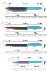 Ensemble de couteaux de cuisine en titane arc-en-ciel de qualité supérieure, 17 pièces, manche antidérapant bleu sarcelle, bloc à couteaux en acrylique, ensemble complet d'ustensiles de cuisine - Product Image 4