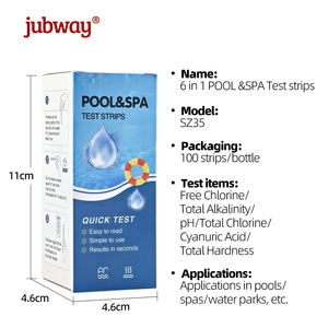 Vente en gros d'usine 6 en 1 Test de la qualité de l'eau de <span class=keywords><strong>piscine</strong></span> et de spa Chlore libre Acide cyanurique pH total pour bandelettes Bandelettes/bouteille - Product Image 2
