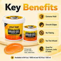 Gel Fijador para Trenzas de Fijación Extrema con Aceite de Árbol de Té, Previene la Picazón del Cuero Cabelludo, 16oz 64oz