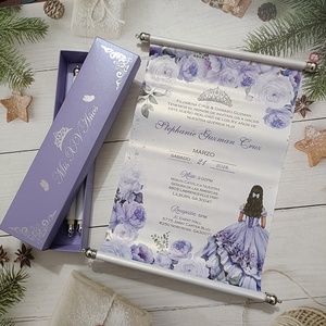Invitación de Quinceañera de Lujo con Diseño de <span class=keywords><strong>Cenicienta</strong></span> en Plata, Caja con Borla, Invitaciones para Fiesta de Veinteaños en Color Lavanda - Product Image 3