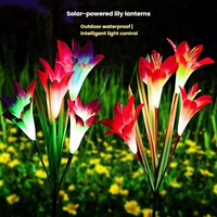 Lampu Taman LED Bunga Baru, Dekorasi Tiang Lampu Kain Stainless Steel Tahan Air Tenaga Surya, Bentuk Bunga Lily