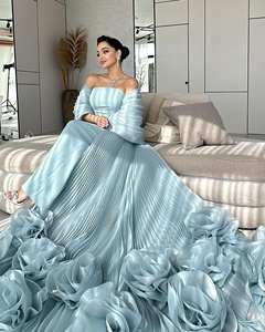 Sharon dedi SF485 lüks mavi Dubai 3D çiçek abiye pelerin A-Line uzun kadın düğün parti için balo elbisesi - Product Image 6