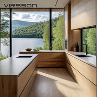 Meubles de cuisine en bois de style modulaire de luxe avec îlot de rangement intégré, en chêne