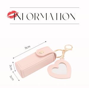 Espejo de Maquillaje Portátil con Forma de Corazón de Cuero PU de Alta Calidad OEM, Espejo Pequeño y Porta Lápiz Labial para Mujeres y Niñas - Product Image 3