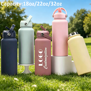 Vacuum <b>Insulated</b> Stainless Steel Water Bottle Haza Blue Straw Lid Portable Travel <b>Flask</b> Minimalist Design - Product Image 4