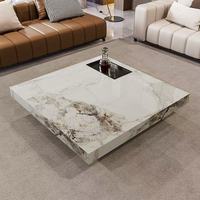 Nouvelle table basse carrée minimaliste en pierre, salon, maison, luxe léger, moderne, simple, dalle de quartz, cadre en métal, durable