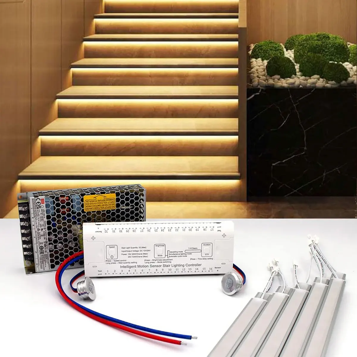 Sensor de movimento inteligente led, kit de luz de escada reembutida, branco quente, 3000k, alumínio, 3w, 12v, rgb, colorido, luzes de barra de luz, passo